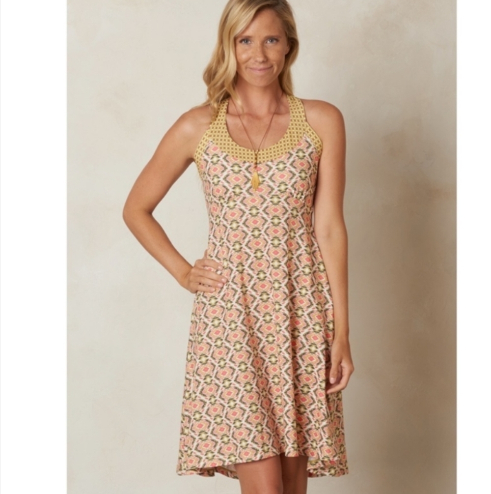 Prana Cali Racerback Dress Safari Guava Print Sz XL EUC